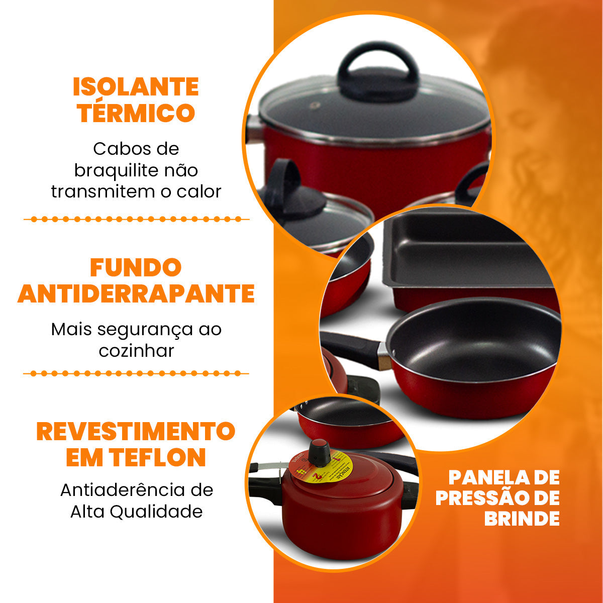 Conjunto De Panelas Antiaderente 17 Peças - Vermelho