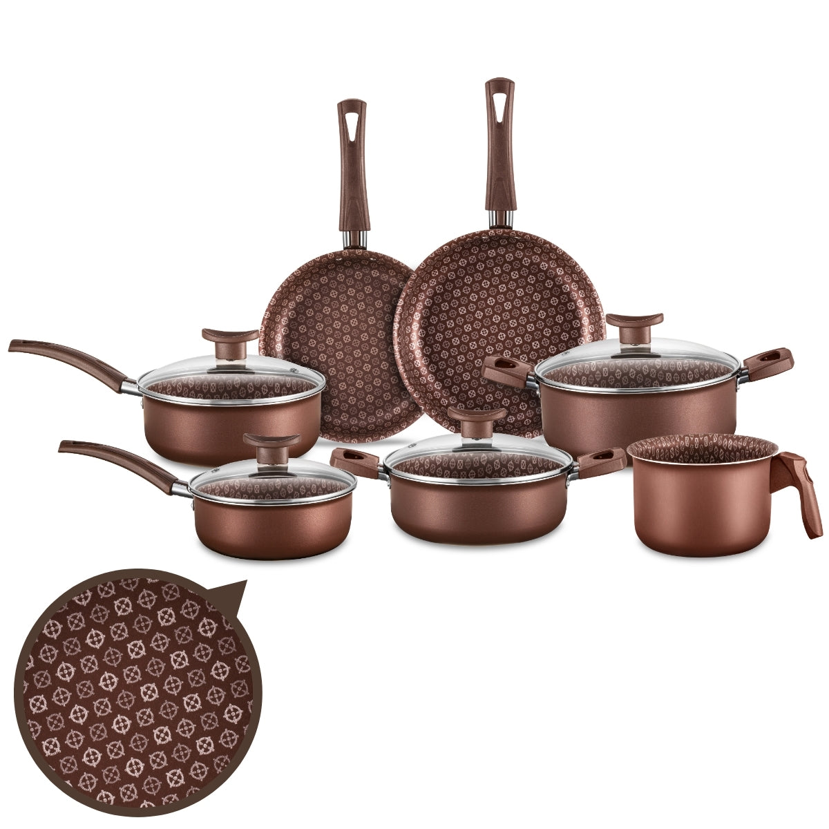 Conjunto Panelas Antiaderente 10 Peças Prime Alumínio - Marrom Escuro