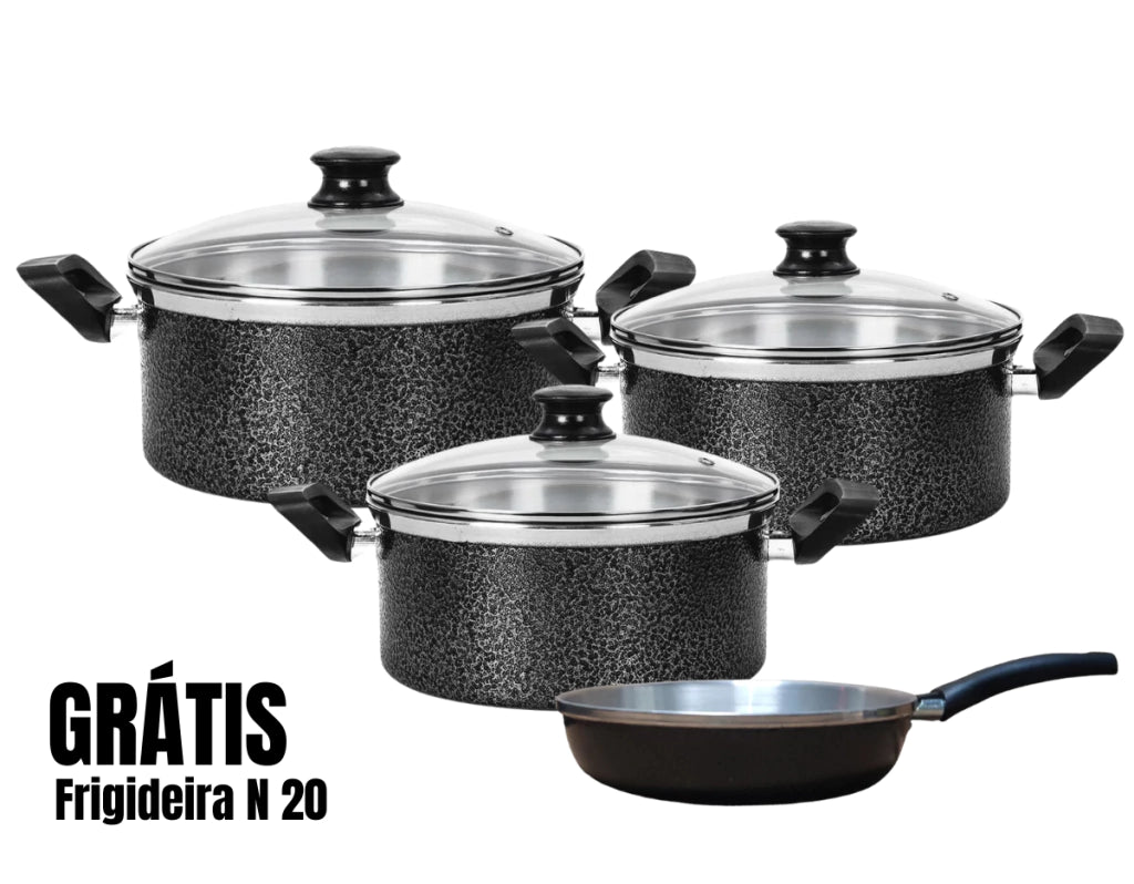 Kit Jogo de Panelas 7 peças Alumínio Tampa de Vidro com Frigideira