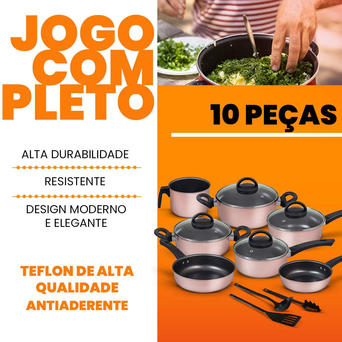 Jogo de Panelas Antiaderente 10 Peças - Rosé