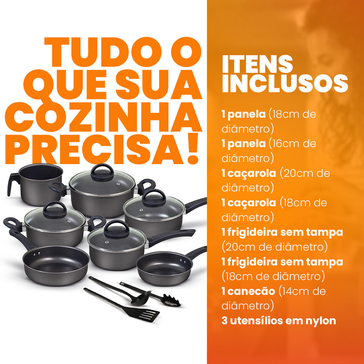 Jogo de Panelas Antiaderente 10 Peças - Preto