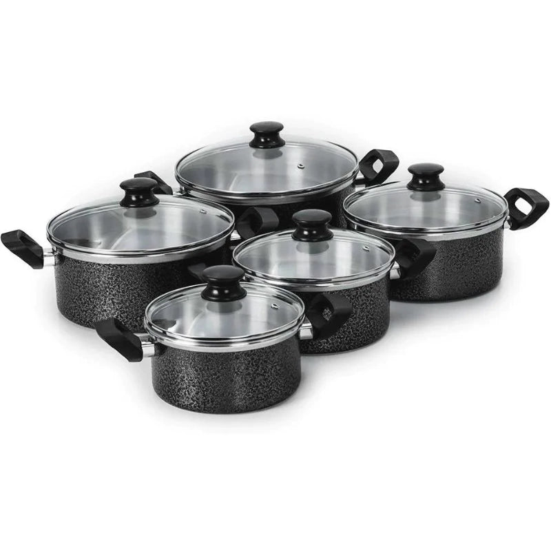 Kit Jogo de Panelas 9 peças Alumínio Tampa de Vidro