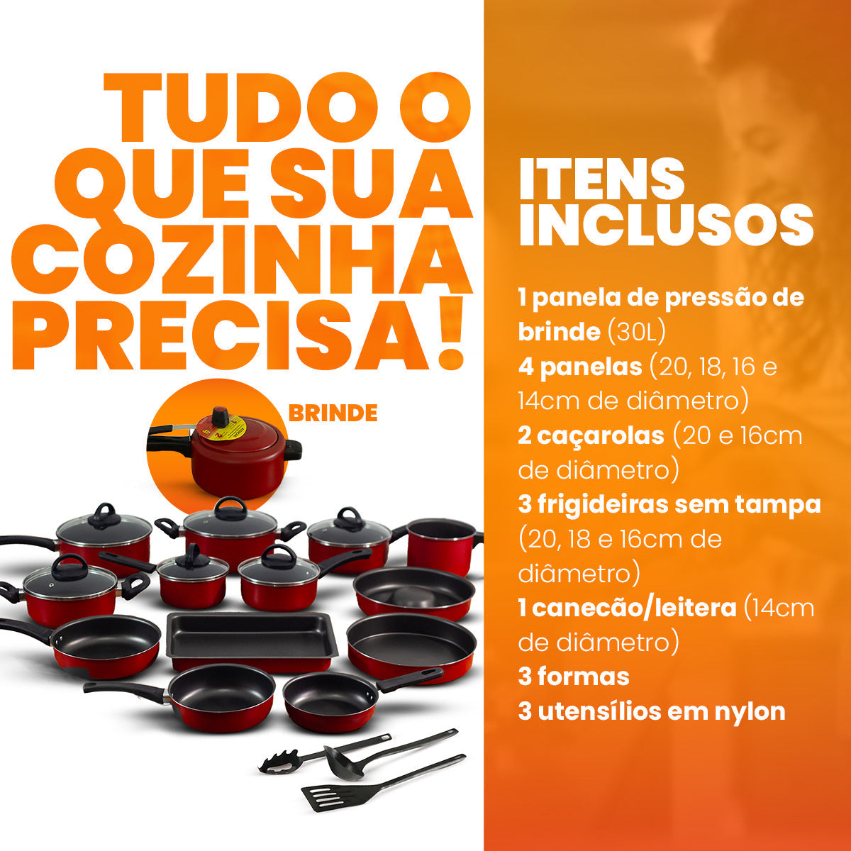 Conjunto De Panelas Antiaderente 17 Peças - Vermelho