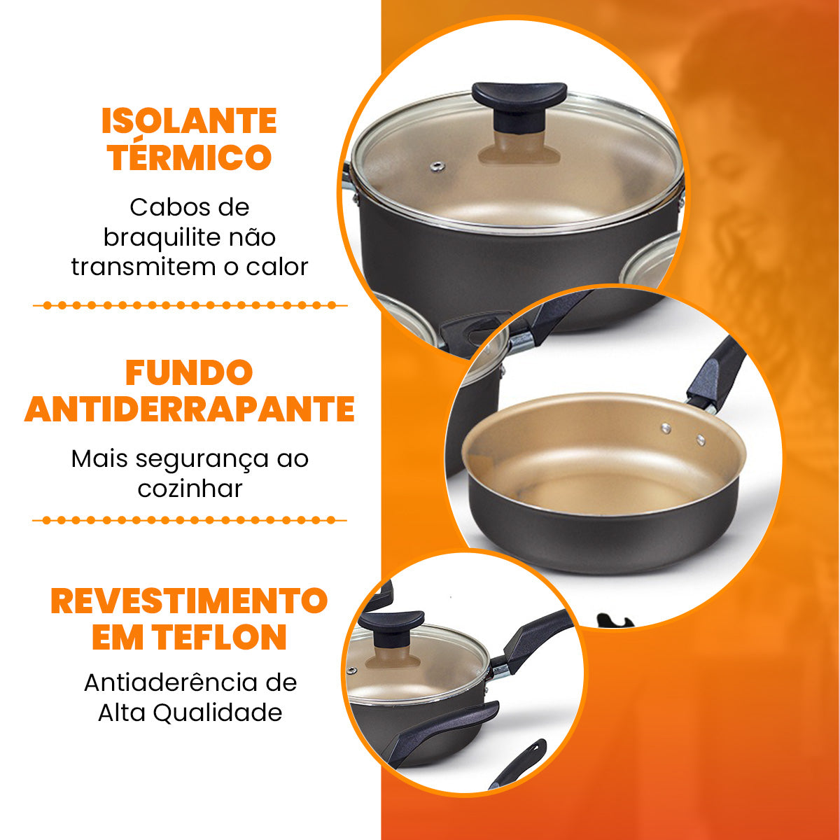 Jogo de Panelas Antiaderente 10 Peças - Preto com Bege