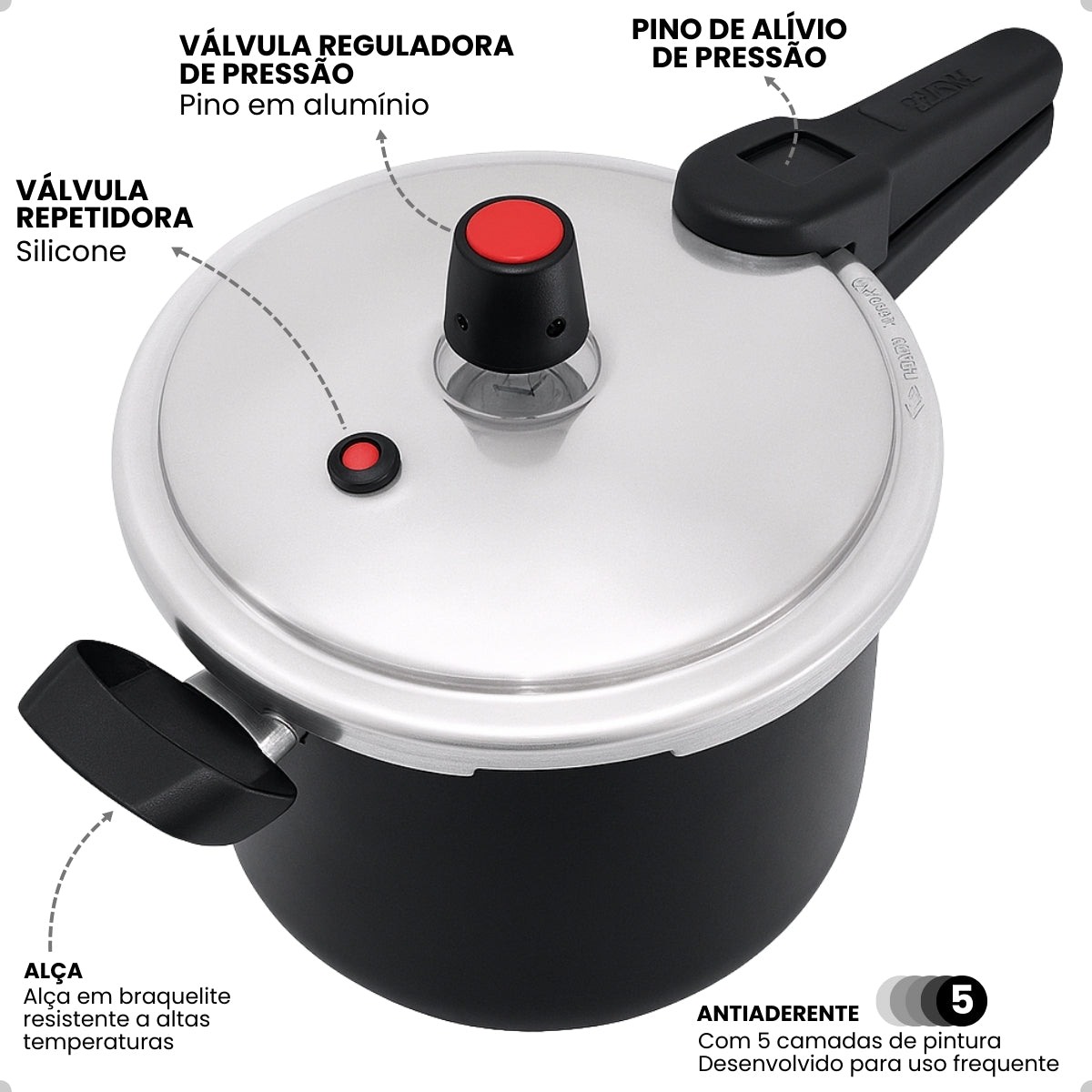 Panela De Pressão 4,5 Litros Antiaderente Fechamento Externo