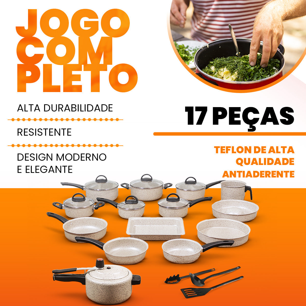 Jogo de Panelas 17 Peças Antiaderente - Bianco