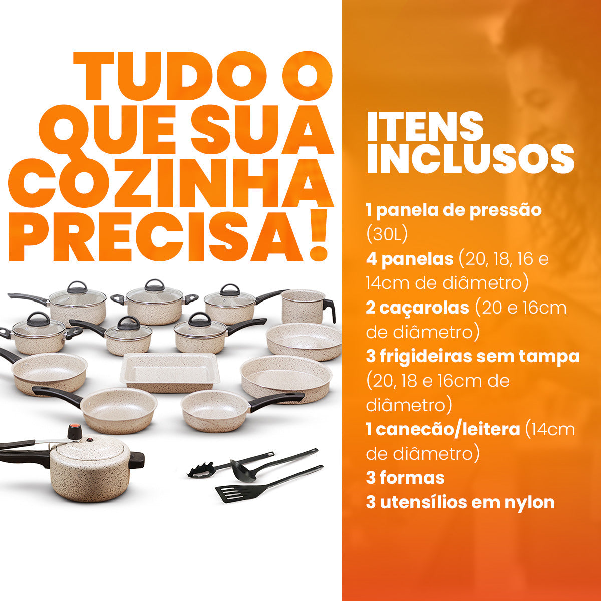 Jogo de Panelas 17 Peças Antiaderente - Bianco