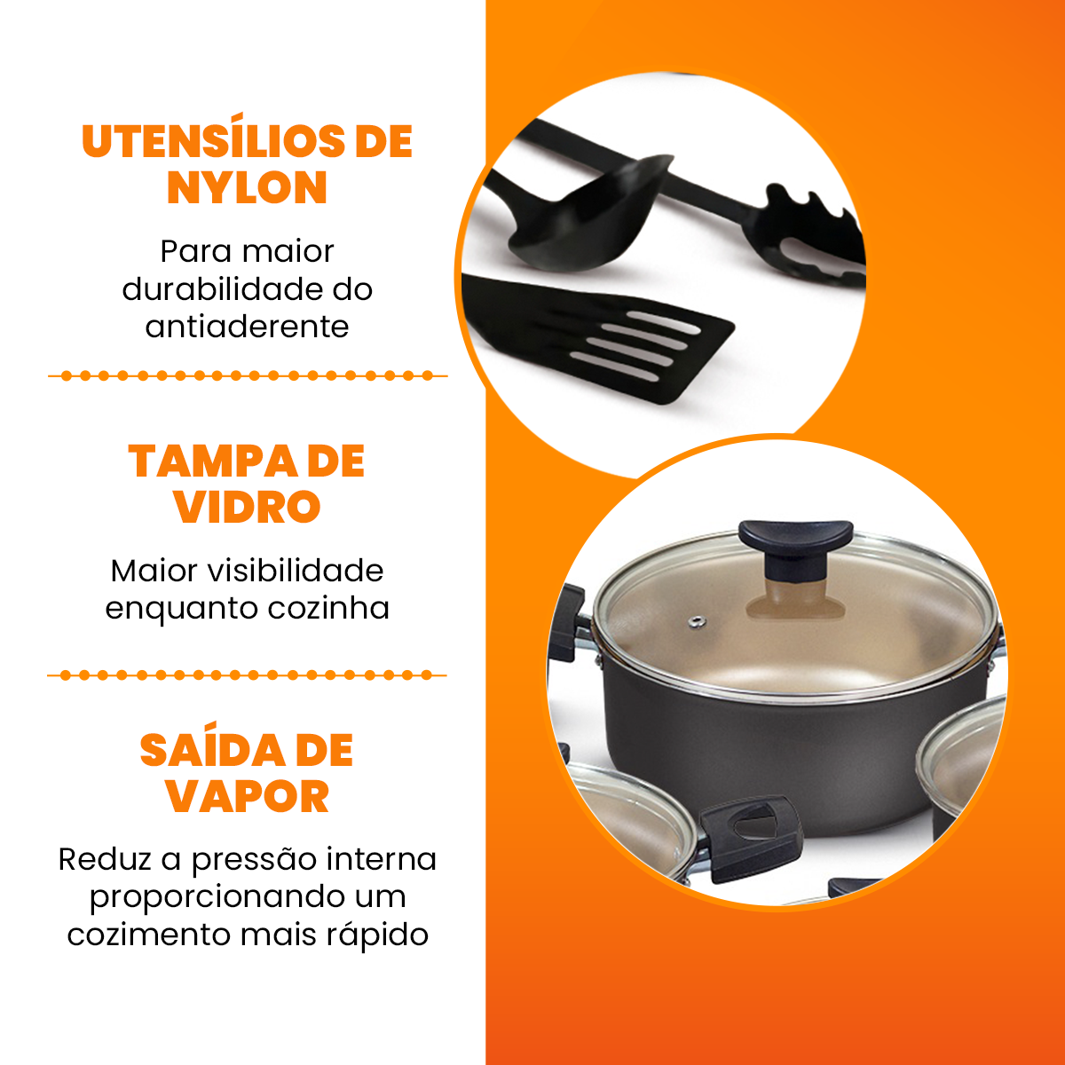 Jogo de Panelas Antiaderente 10 Peças - Preto com Bege