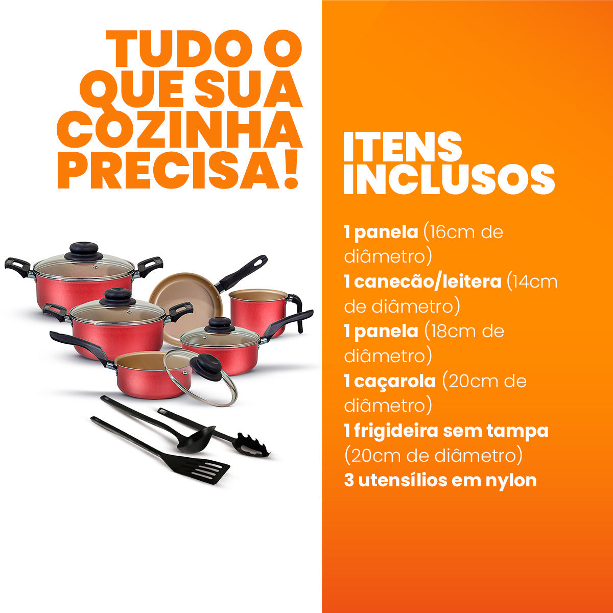 Jogo de Panelas Antiaderente 9 Peças - Cereja