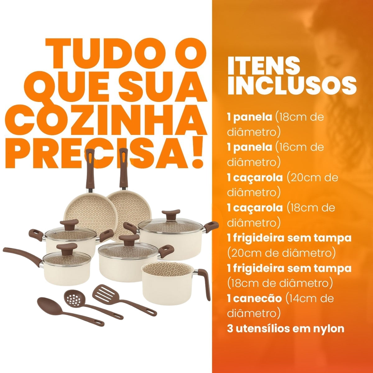 Conjunto Panelas Antiaderente 10 Peças Prime Alumínio - Ivory