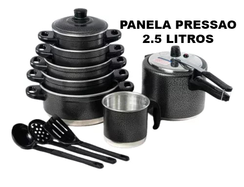 Jogo de Panelas Kit 10 Peças Com Panela de Pressão