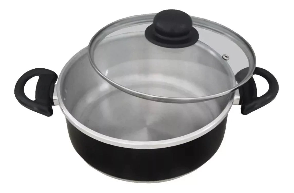 Kit Jogo de Panelas 7 peças Alumínio Tampa de Vidro com Frigideira