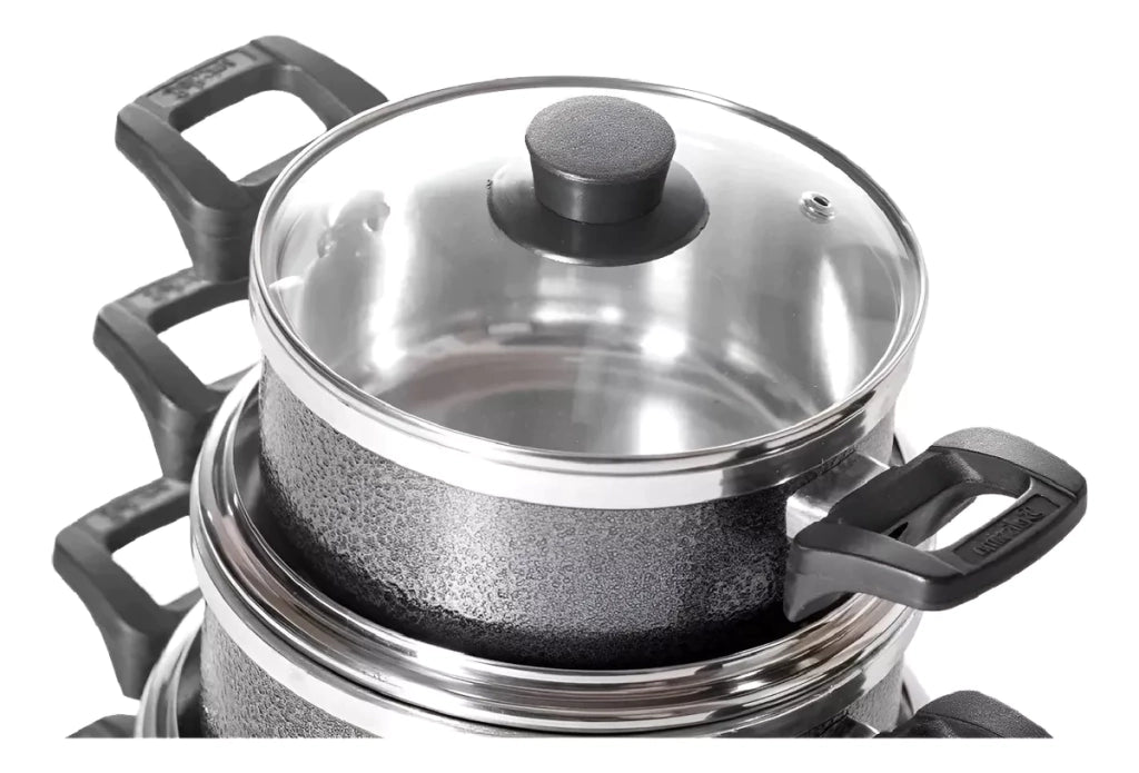 Kit Jogo de Panelas 9 peças Alumínio Tampa de Vidro