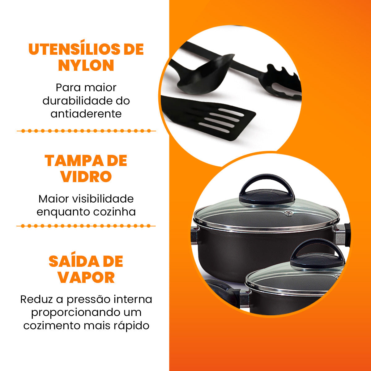 Jogo de Panelas Antiaderente 9 Peças - Preto