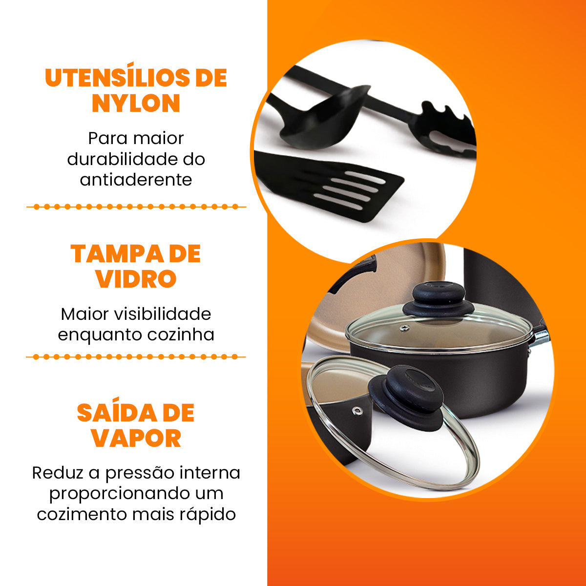 Jogo de Panelas Antiaderente 9 Peças - Preto com Bege