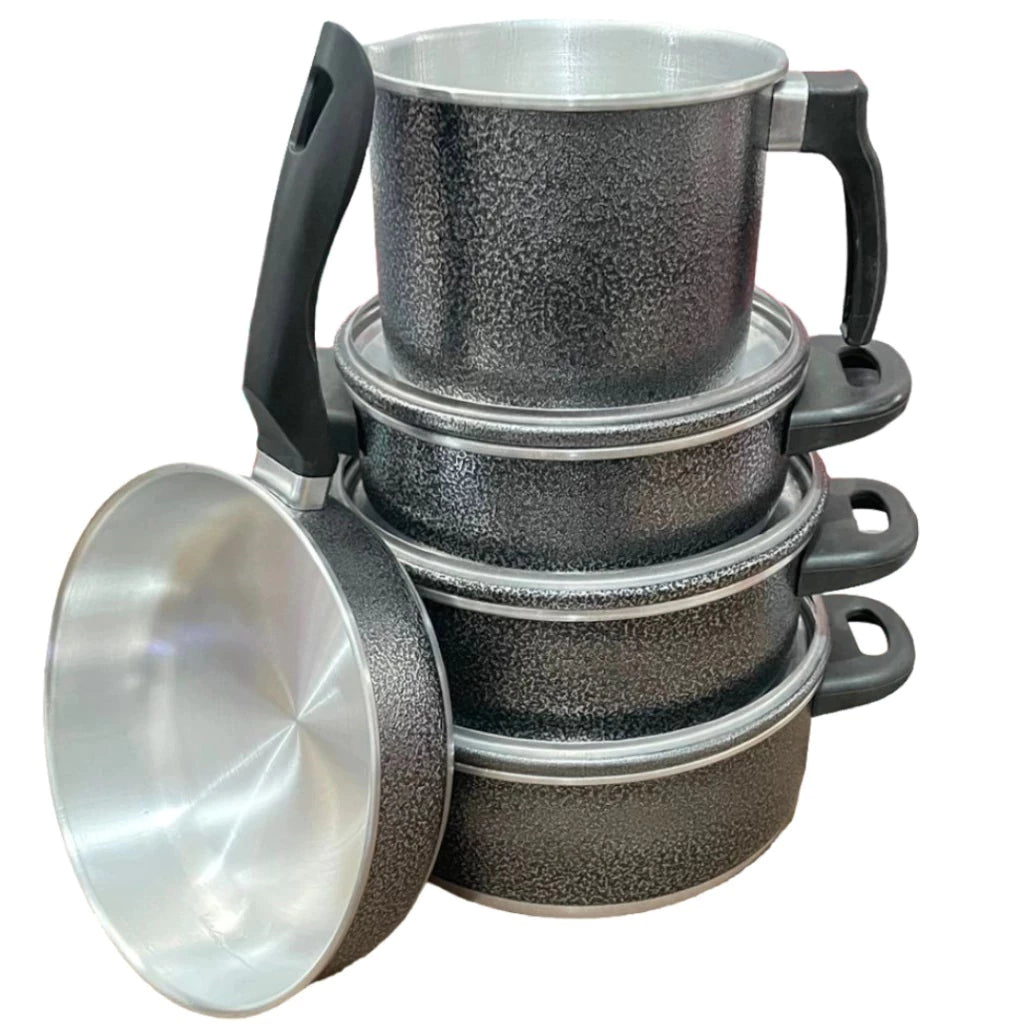 Jogo de Panelas Frigideira Caneco Caçarola Alumínio Resistente 5 peças
