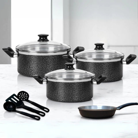 Kit Jogo de Panelas 7 peças Alumínio Tampa de Vidro com Frigideira