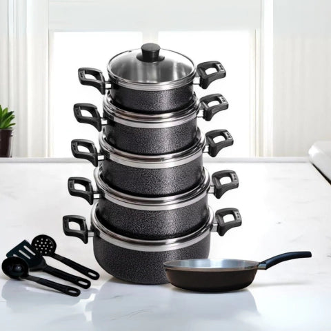 Kit Jogo de Panelas 9 peças Alumínio Tampa de Vidro