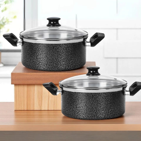 Kit 2 Panelas Caldeirão Caçarola com Tampa de Vidro Grande Tamanho N°20 e 22