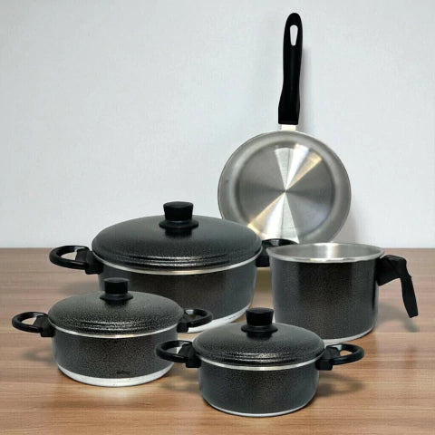 Jogo de Panelas Frigideira Caneco Caçarola Alumínio Resistente 5 peças