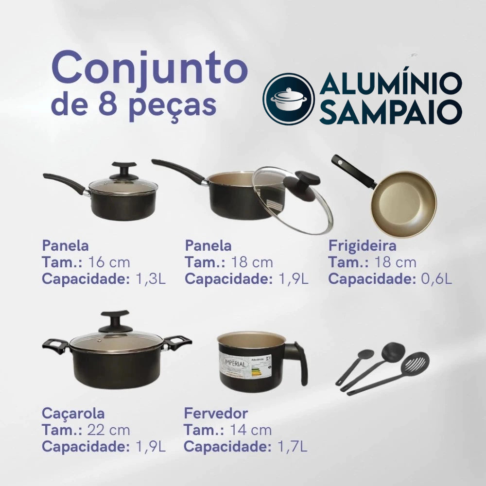 Jogo de Panelas 8 Peças Antiaderente Teflon Premium