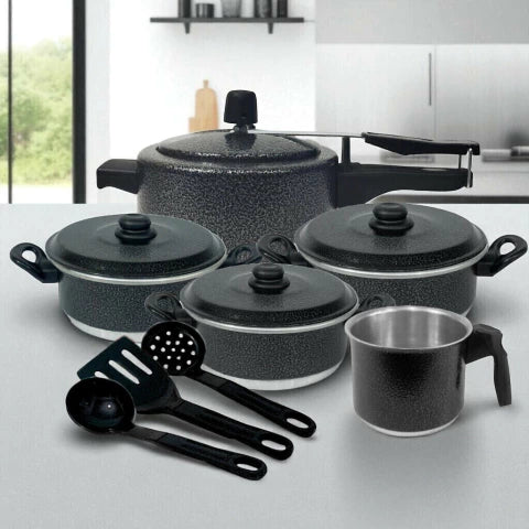 JOGO DE PANELAS 8 PEÇAS COM PANELA DE PRESSÃO DE ALUMÍNIO REFORÇADA 2,5 LITROS