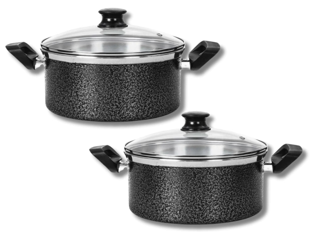 Kit 2 Panelas Caldeirão Caçarola com Tampa de Vidro Grande Tamanho N°20 e 22