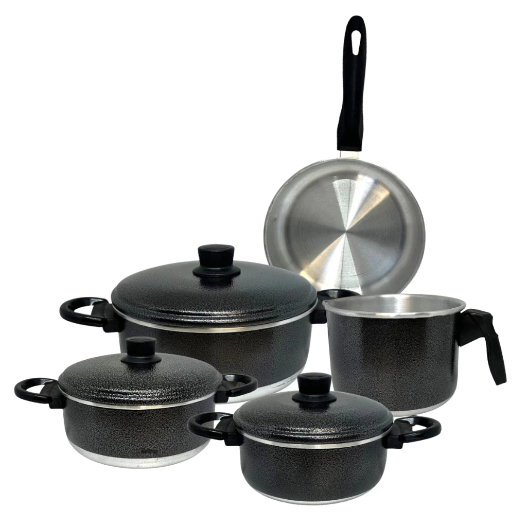 Jogo de Panelas Frigideira Caneco Caçarola Alumínio Resistente 5 peças