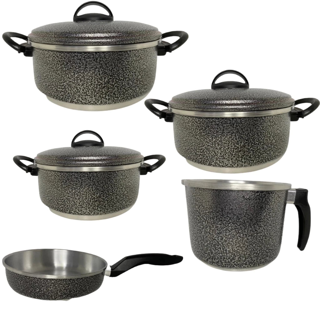Jogo de Panelas Frigideira Caneco Caçarola Alumínio Resistente 5 peças
